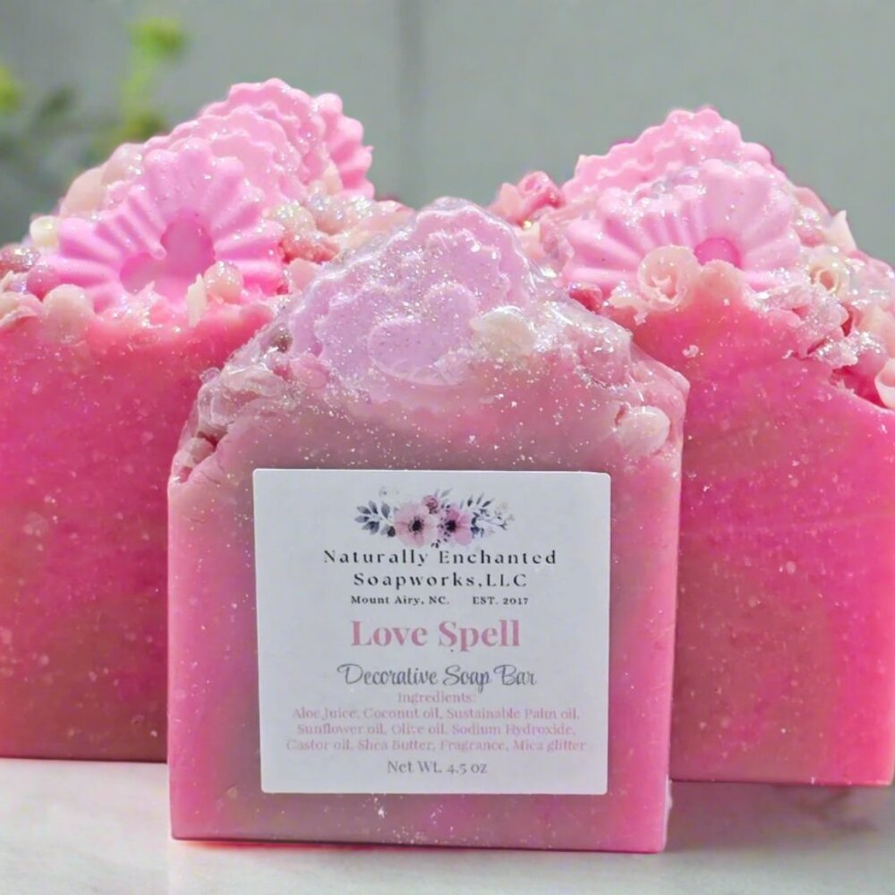 Decorative Floral Soap Bar Handcrafted Artisan Made scented with Love Spell